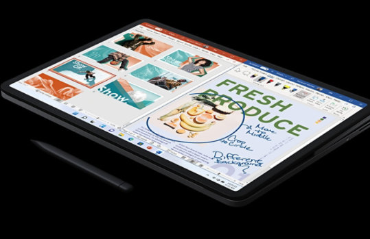 Surface Laptop Studio in studio mode with Surface Pen.