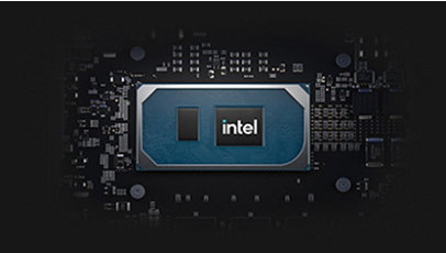 Intel チップのクローズアップ。