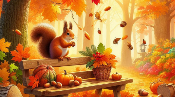 An AI created image of a fall nature scene with a squirrel