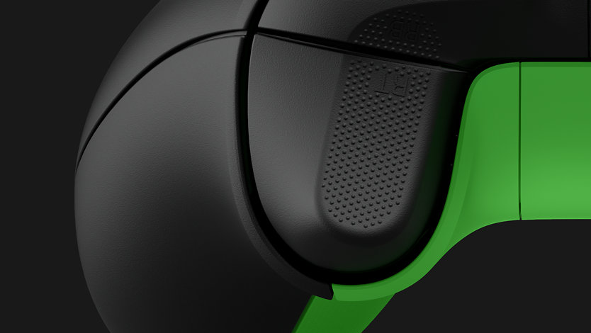 Close up of a trigger on Xbox wireless controller.