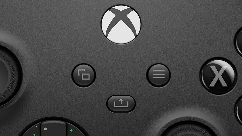 Close up of Share button on Xbox wireless controller.