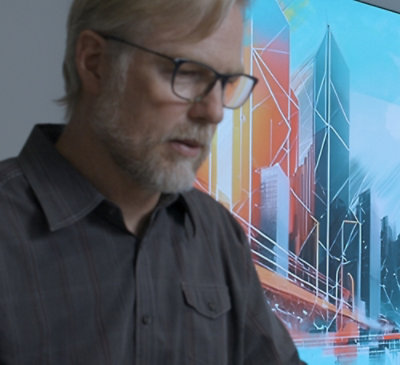  A person working intently with focus