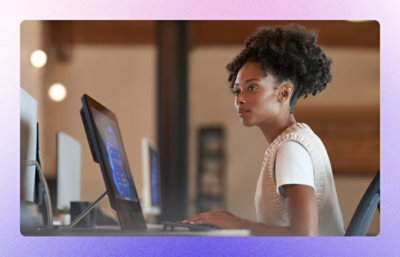A woman working on computer.
