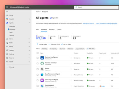 A screenshot of a computer screen showing a list of Agents available in Agent 365.