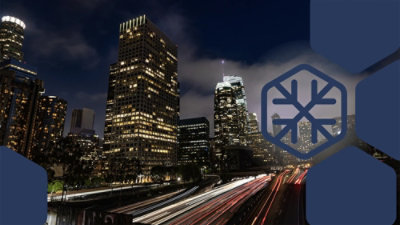 A night view of a glass building.