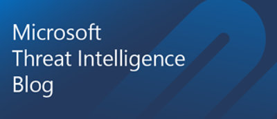 En blå bakgrunn med hvit tekst hvor det står Microsoft trusselinformasjon-blogg.