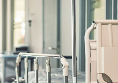 A close-up of a hospital bed.