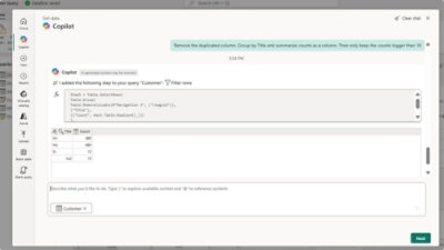 Copilot in data screen