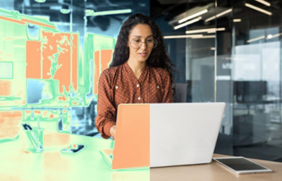 A women working with a laptop.