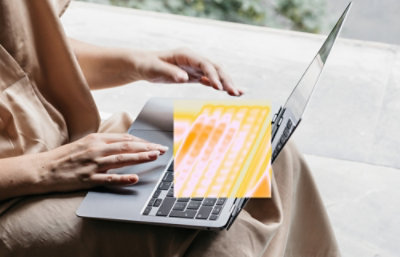 A person typing on a laptop.