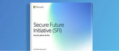 צילום תקריב של שלט על רקע כחול ולבן עם הטקסט יוזמת עתיד מאובטח (SFI), אבטחה מעל הכל.