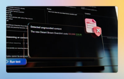 Close-up of a computer screen showing a warning message about ungrounded content with highlighted text and a red error icon.
