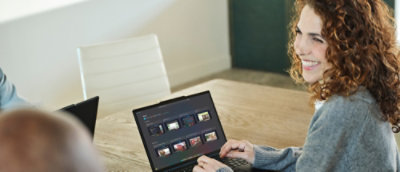 A person using a laptop.