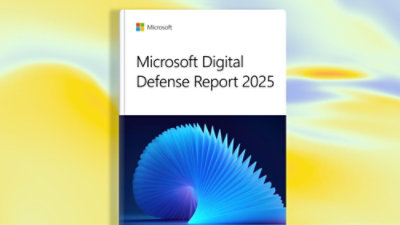 A book cover featuring blue and white colors with the text Microsoft Digital Defense Report 2025.