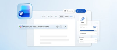 A screenshot of a computer screen displaying a blue and white logo.