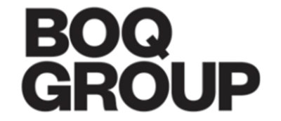 Un logotipo en blanco y negro con el texto BOQ GROUP.