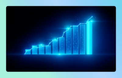 A blue graph with a line going upward.