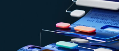 A group of colorful binders and a close-up of a blue and white device.