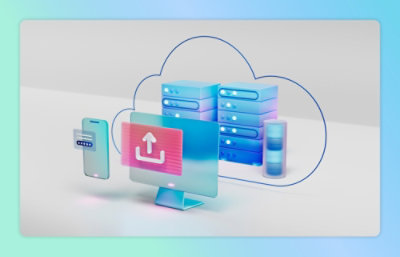 A computer and a phone with cloud computing icons displayed.
