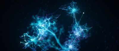 A blue light on a black background.