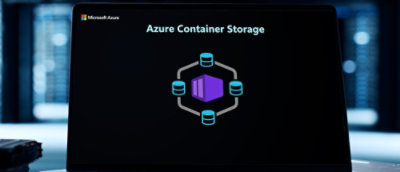 A logo with a cube and blue and purple objects alongside text that says Azure Container Storage.