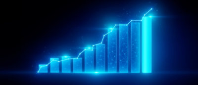 A blue graph with a line going upward.