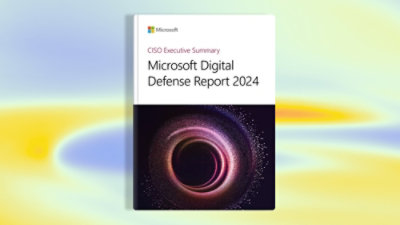  A book cover featuring the text CISO Executive Summary, Microsoft Digital Defense Report 2024 with a design including a black circle and a yellow and blue background.