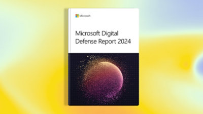 A book cover displaying the text Microsoft Digital Defense Report 2024 with a design of a planet and particles.
