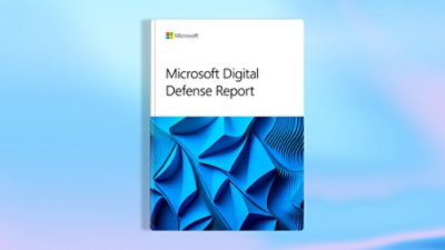 A blue and white cover with the text Microsoft Digital Defense Report on a white background.