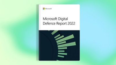 A close-up of a book with text that reads Microsoft Digital Defence Report 2022.