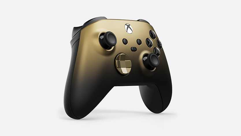 Ángulo frontal izquierdo del Mando inalámbrico Xbox – Edición especial Gold Shadow.