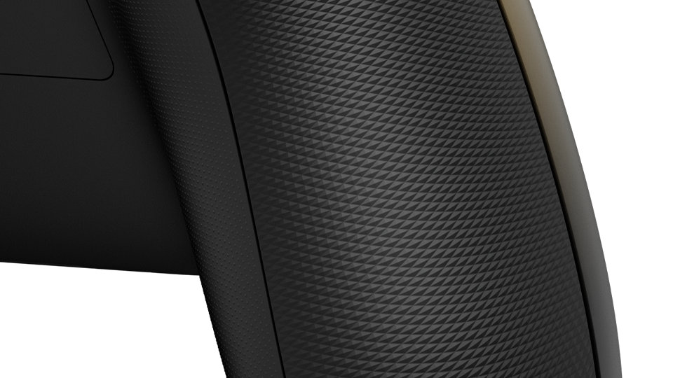 Close-up van de rubberen grepen op de Xbox draadloze controller – Gold Shadow Special Edition. 