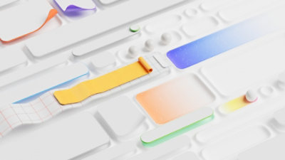 A close-up of a white tray with a yellow band.