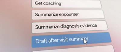 Une capture d’écran d’un ordinateur affichant des options de coaching médical et de résumé.