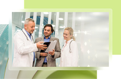 Two men's and a woman are discussing using file.