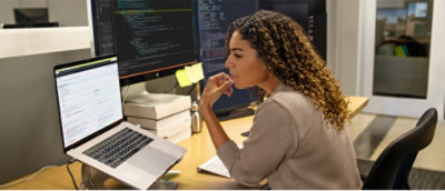A women working on laptop.