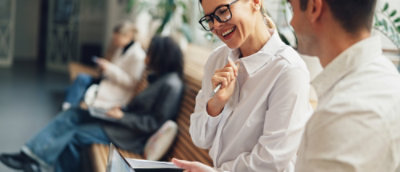A man and a women discussing something