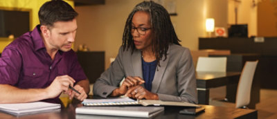 A man and a women discussing something
