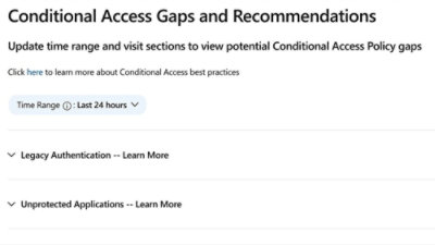 Conditional access and recommendation page opened in screen