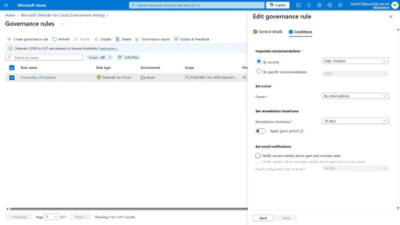 A governance workbook detailing resource status and governance rules in Defender for Cloud.