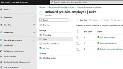 Entra admin center onboarding workflow tasks