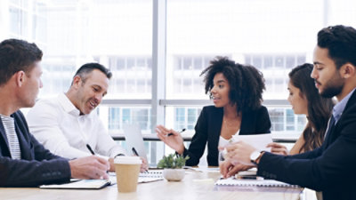 People discussing in a meeting