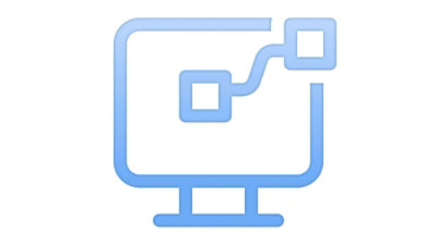 Computer monitor icon displaying connected nodes and digital workflow concept