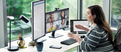A woman working on a desktop