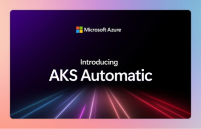 A black and purple background with white text displaying Microsoft Azure Introducing AKS Automatic.