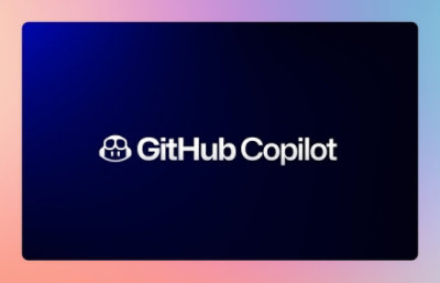 A blue and pink background with white text reading GitHub Copilot and a blue and white logo.