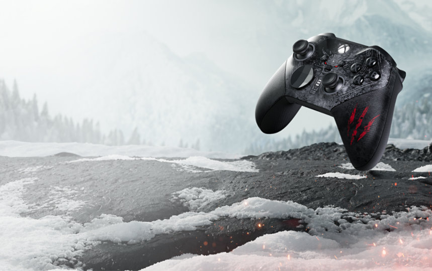 Front right angle of the Xbox Elite Wireless Controller Series 2 – Core – The Witcher 3 10th Anniversary Special Edition