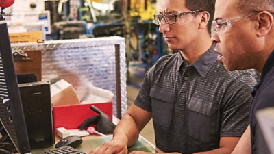 A man wearing safety glasses.