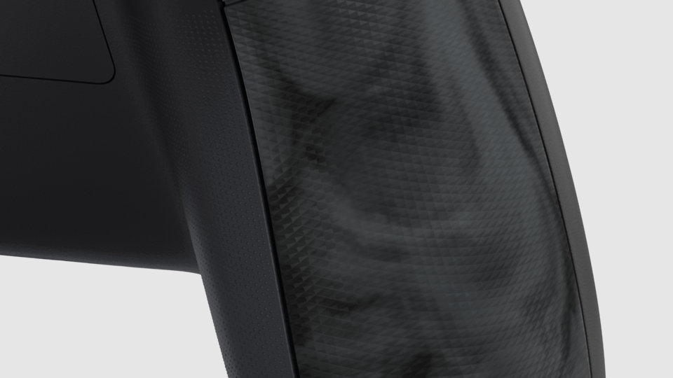 Gros plan de la surface adhérente en forme de spirales caoutchoutée de la manette sans fil Xbox - Lunar Shift Special Edition