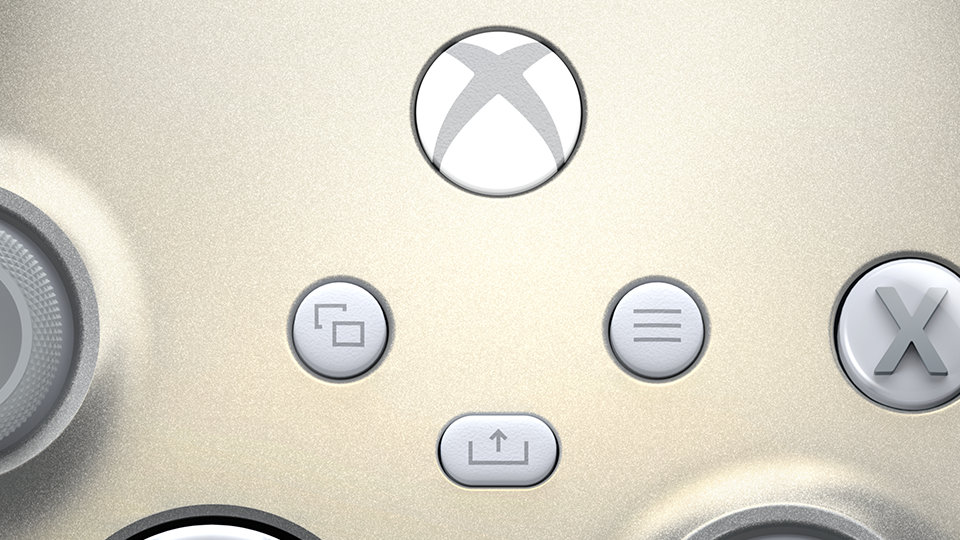 Gros plan du bouton de partage de la manette sans fil Xbox - Lunar Shift Special Edition